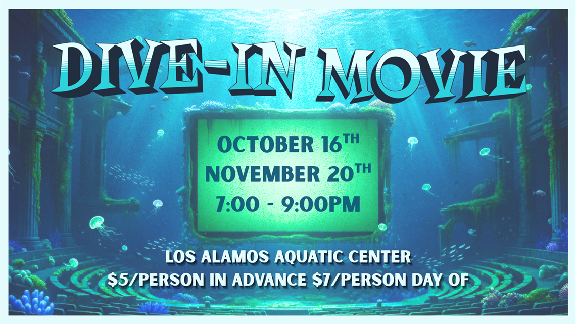 There is a movie theatre under water and there is text that says 