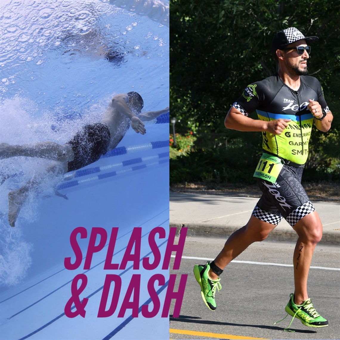Image of one person swimming in a pol, and another person running.jpg