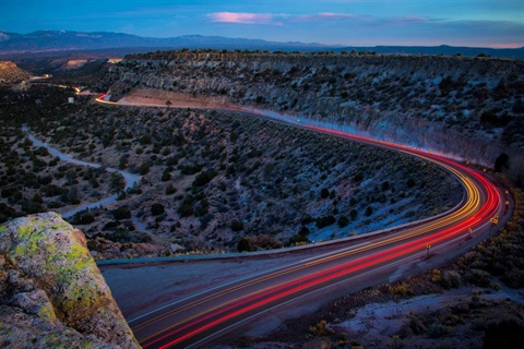 Photo of long exposure at Anderson Overlook with road showing car lights